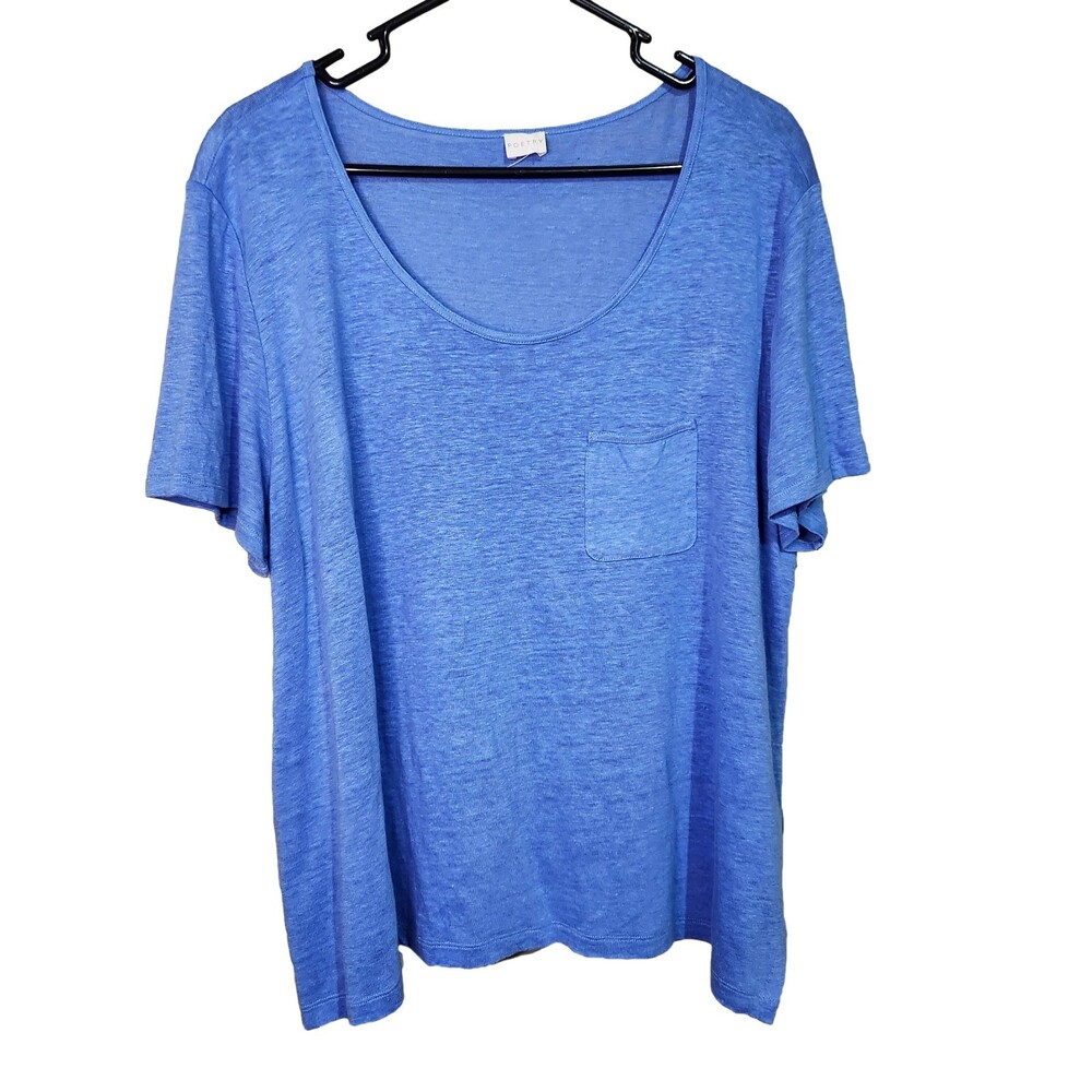 Poetry Powder Blue 100% Linen Pocket Tee Size 14